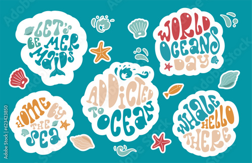 Photography Collection of lettering stickers about the ocean