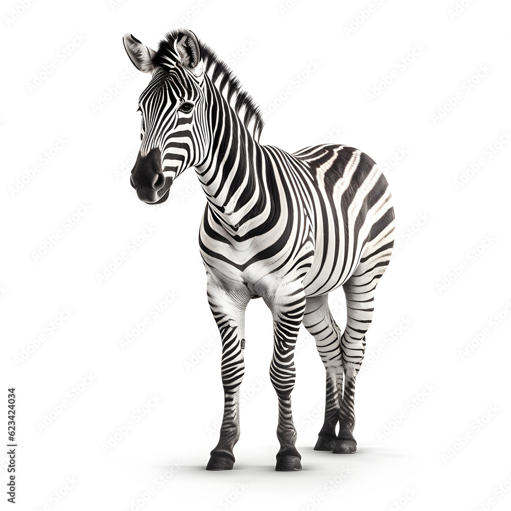 Obraz premium Young male zebra isolated on white background.