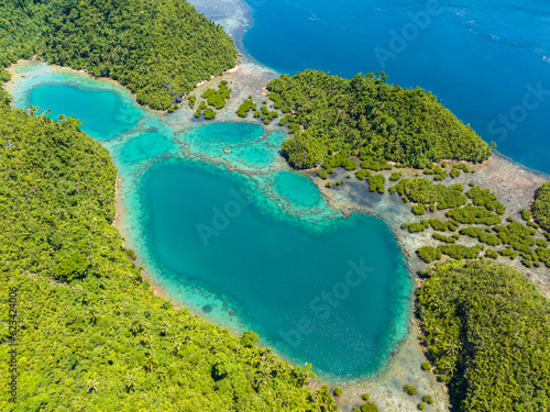 Tropical island with beautiful islets and turquoise lagoons. Mindanao, Philippines.