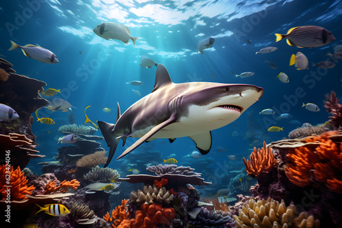 shark swimming through a coral reef © AGSTRONAUT