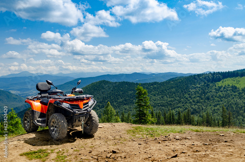 Alpine landscape. Off-road ATV travel in the Carpathians