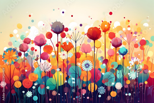Vibrant Blossoms: A Colorful Abstract Flower Meadow Illustration