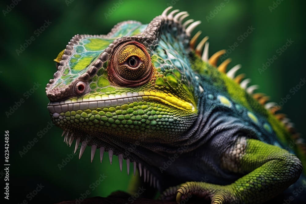 Portrait of a chameleon. AI generated