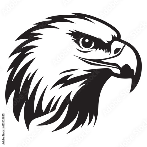 Eagle Head Black and White Vector Illustration. Wild Bird Emblem or Tattoo Design Element.