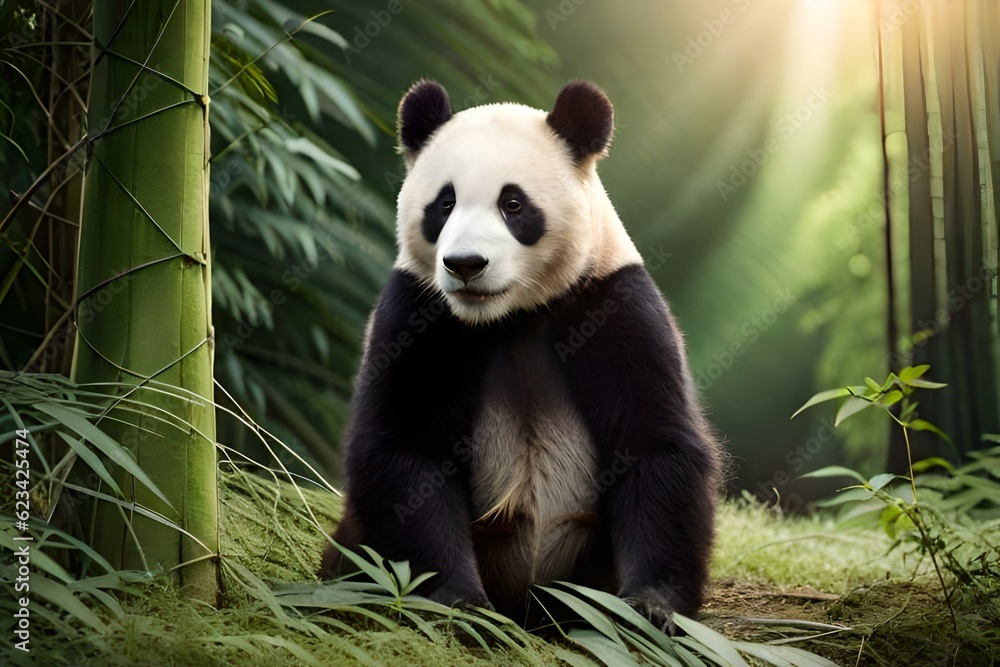 Obraz premium giant panda eating bamboo
