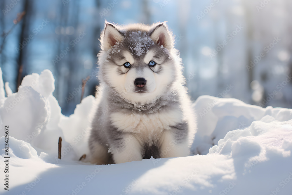 malamute puppy in the snow