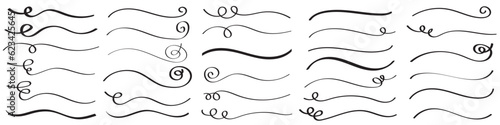 Hand drawn collection of curly swishes, swashes, swoops. Calligraphy swirl. Highlight text elements. Vector illustration.