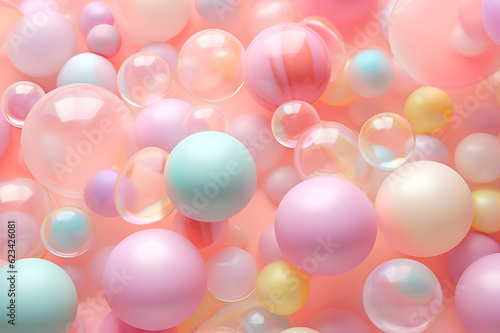 Print op canvas Whimsical Pastel Delights: Abstract Digital Illustration of Soft Color Balls and