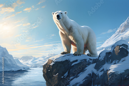 Fotografiet polar bear in the Arctic wilderness