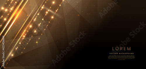 Abstract elegant dark brown background with golden line and lighting effect sparkle. Luxury template award design.