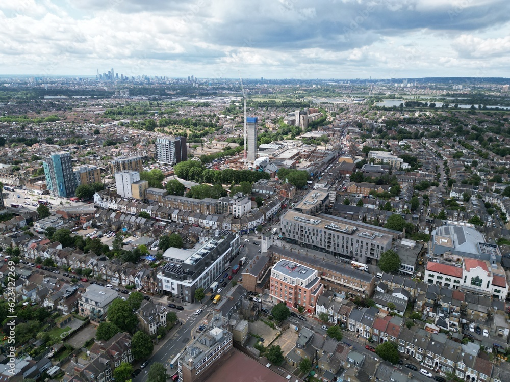 Walthamstow central East London drone, aerial