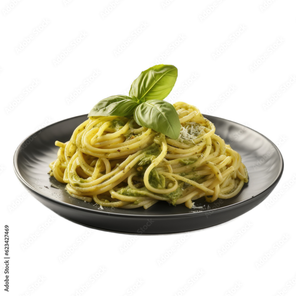 Pesto Pasta isolated on transparent background. Generative AI Pesto Pasta isolated on transparent background. Generative AI