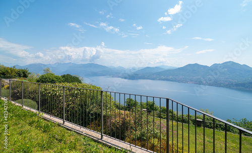 Panoramic view to lake Maggiore from village Pollina in Verbania, Italy