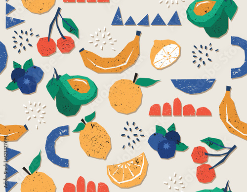 Trendy Colourful Paper cutouts , Hand drawn modern design Seamless pattern with Texture