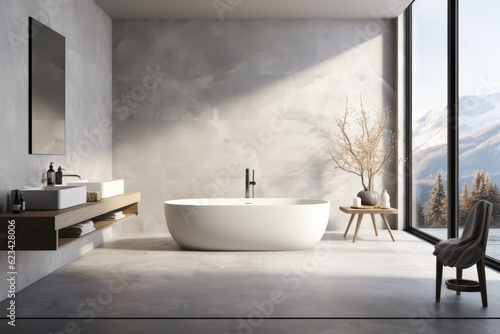 Modern bathroom design  concrete wall and floor  3D rendering
