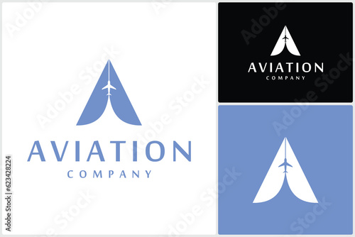 Letter A Air Plane Company Vector Logo Design. Airline Logo Plane Travel Icon. Airport Flight World Aviation