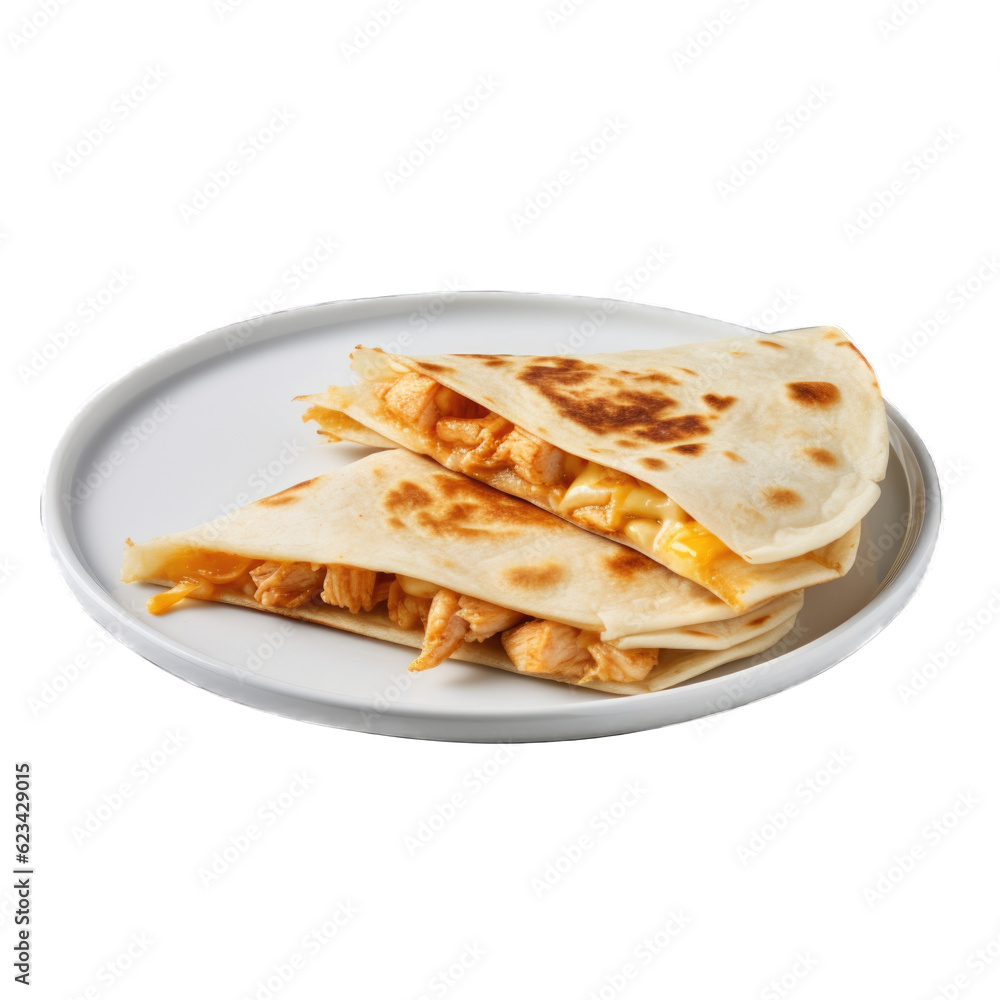 Chicken Quesadilla isolated on transparent background. Generative AI