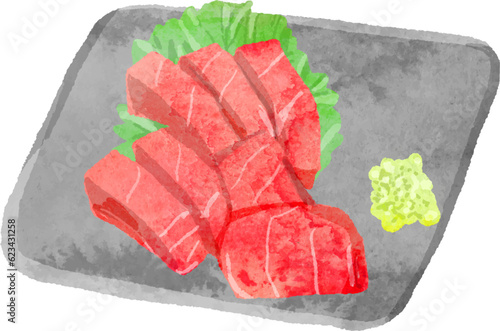 マグロの刺身の水彩ベクターイラスト