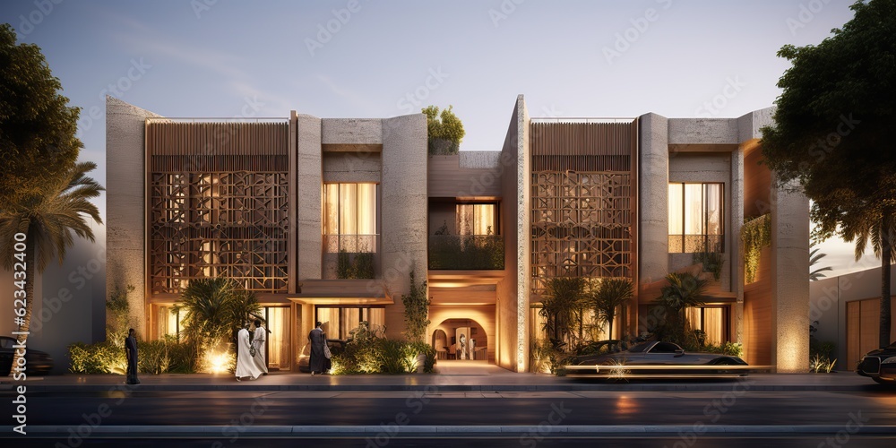 AI Generated. AI Generative. Saudi Arabia city town townhouse nature outdoor landscape. Luxury modern distric histirical arabic city. Graphic Art AI Generated. AI Generative. Saudi Arabia city town townhouse nature outdoor landscape. Luxury modern distric histirical arabic city. Graphic Art