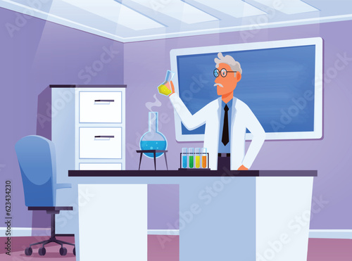 researchers are making research in the laboratory, with various chemicals