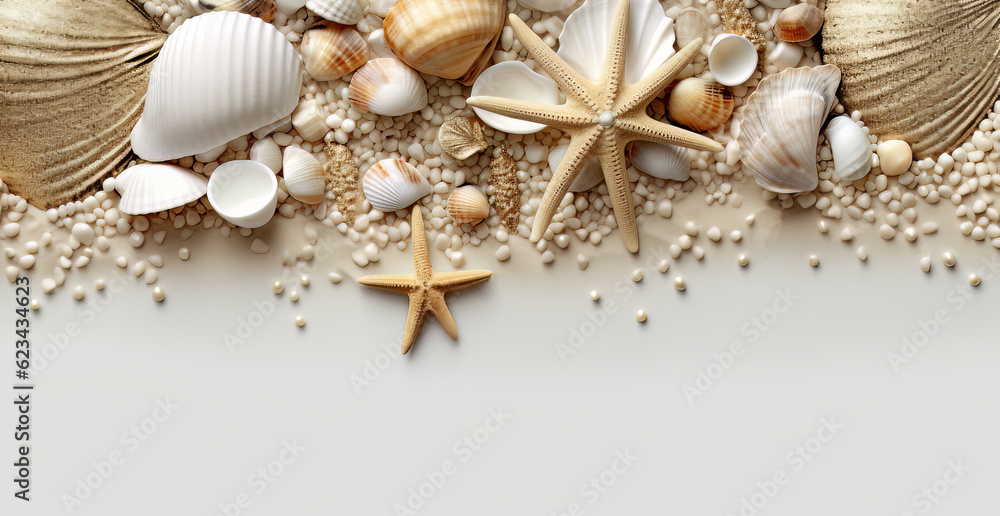 Sea Life Pearl and Shell Graphic Design Background with Negative Space Sea Life Pearl and Shell Graphic Design Background with Negative Space