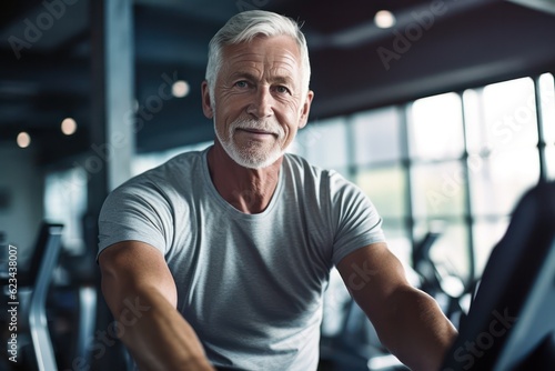 Portrait of senior man working out gym fitness, fitness concept. Senior healthy lifestyle with fitness gym and healthy life middle aged man