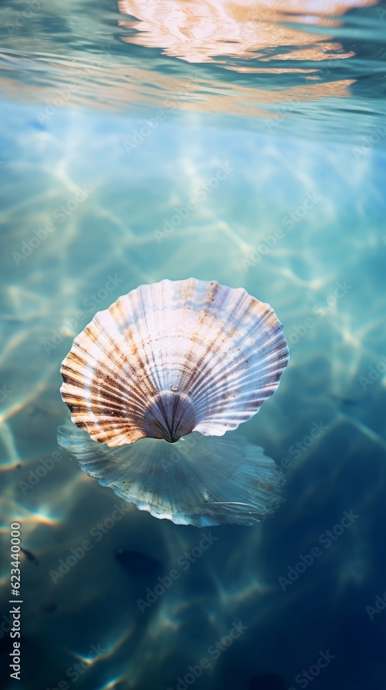 Sea shell in water. Generative AI