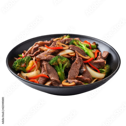 Beef and Vegetable Stir-Fry isolated on transparent background. Generative AI