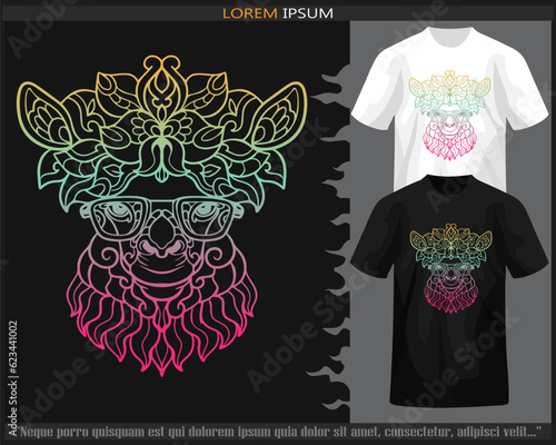 Gradient Colorful of alpaca mandala arts isolated on black and white t shirt.