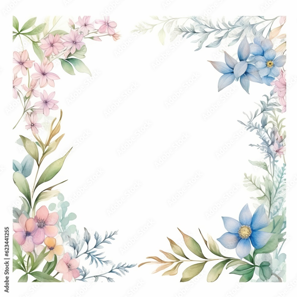 Obraz premium Soft Pastel Colored Page Borders with Detailed Watercolor