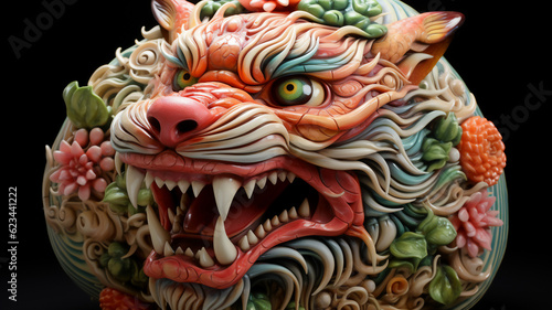 Chinese zodiac dragon ceramic carved. Fantasy Asian Art Celebration of Chinese new year 2024 ,Generative Ai © Anchalee