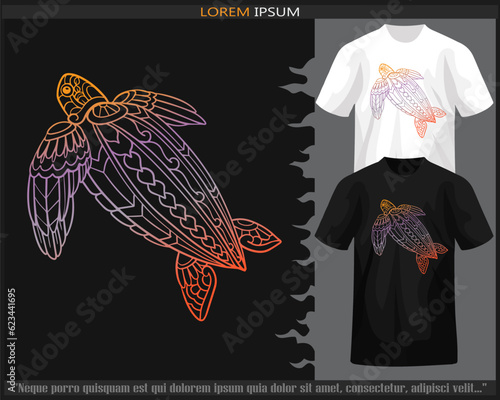Gradient Colorful of sea turtle mandala arts isolated on black and white t shirt.