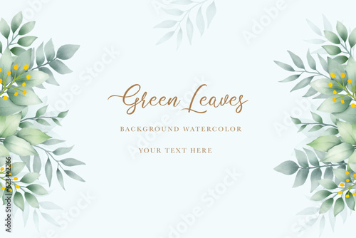 Hand draw watercolor green leaves background 