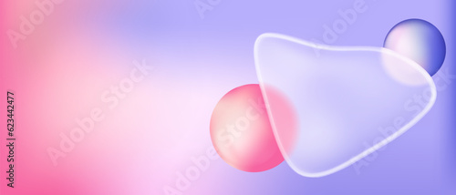 Glassmorphism gradient background with blob shape frame design. 3d pink and purple layout with matte glossy fluid element. Futuristic landing layout with overlay graphic and blur pattern template.