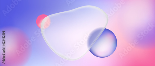 Blurry glassmorphism gradient blob frame with pink and purple ball shape. 3d background design with matte glossy overlay illustration. Smooth dynamic wave pattern. Digital liquid bubble concept.