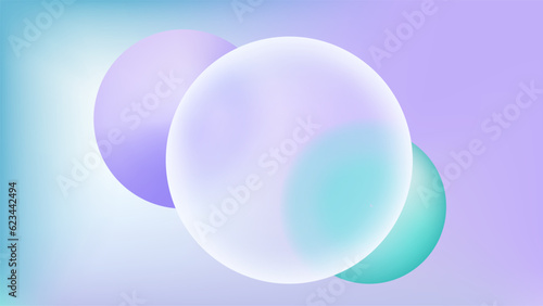 Glassmorphism gradient background with round glass frame. 3d blurry vector effect for landing website or banner digital design. Pastel turquoise and purple blur layout with circle overlay element.