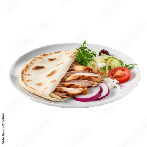 Chicken Gyro Plate isolated on transparent background. Generative AI