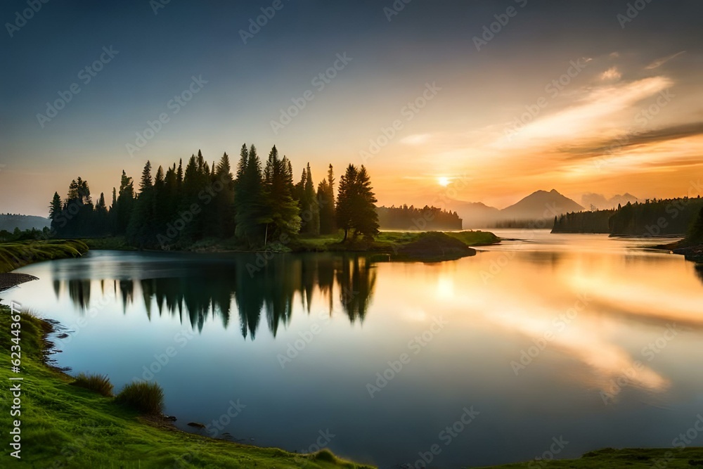 Obraz premium sunset over lake