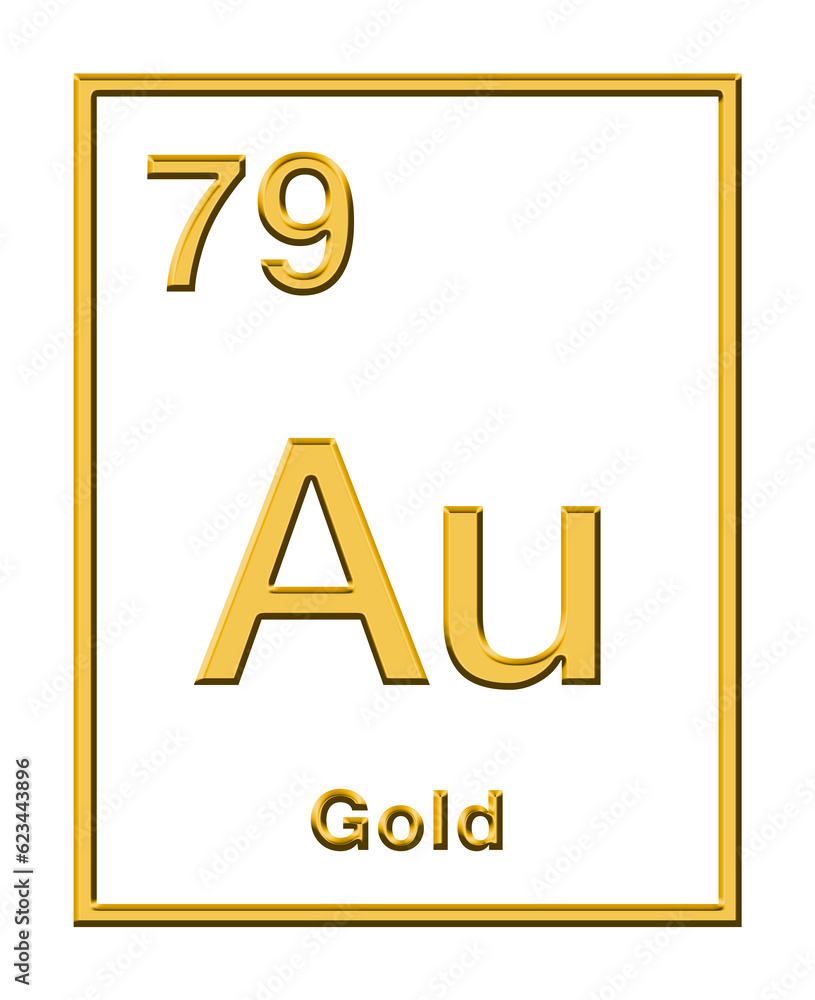 Gold, chemical element, taken from periodic table, with relief shape. Noble and precious metal with chemical symbol Au (for Latin aurum), and with atomic number 79. Isolated, over white, illustration. Gold, chemical element, taken from periodic table, with relief shape. Noble and precious metal with chemical symbol Au (for Latin aurum), and with atomic number 79. Isolated, over white, illustration.