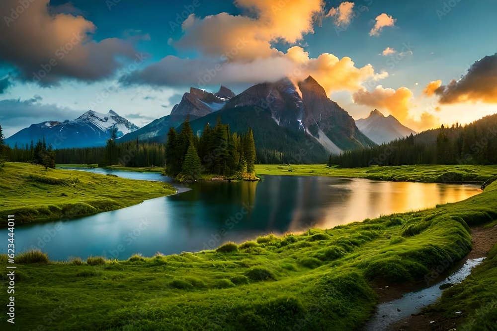 lake and mountains