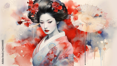 generative ai. geisha colored with watercolors