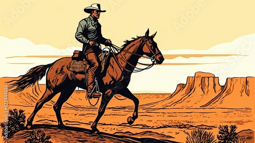 Wild West Sunset. Desert Landscape. Cowboy Rider
