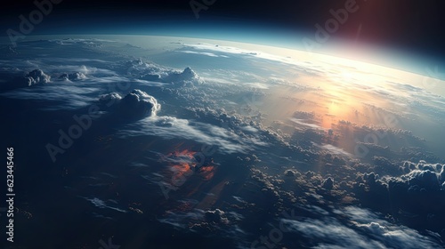 Earth from space with sun flare
