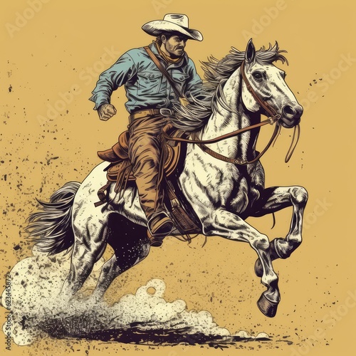 Rodeo Cowboy Riding a Wild Bronco