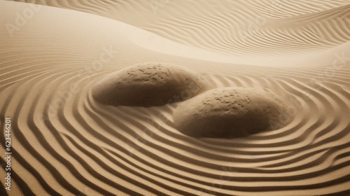 Stones in the sand on a background of wavy lines.