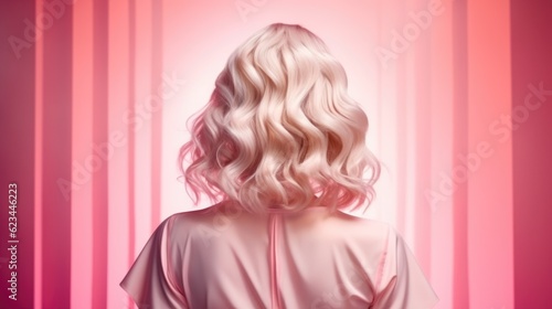 Wallpaper Mural trendy women's hair styling blonde large curls. girl with professional hair styling, back view. Pink shades Torontodigital.ca