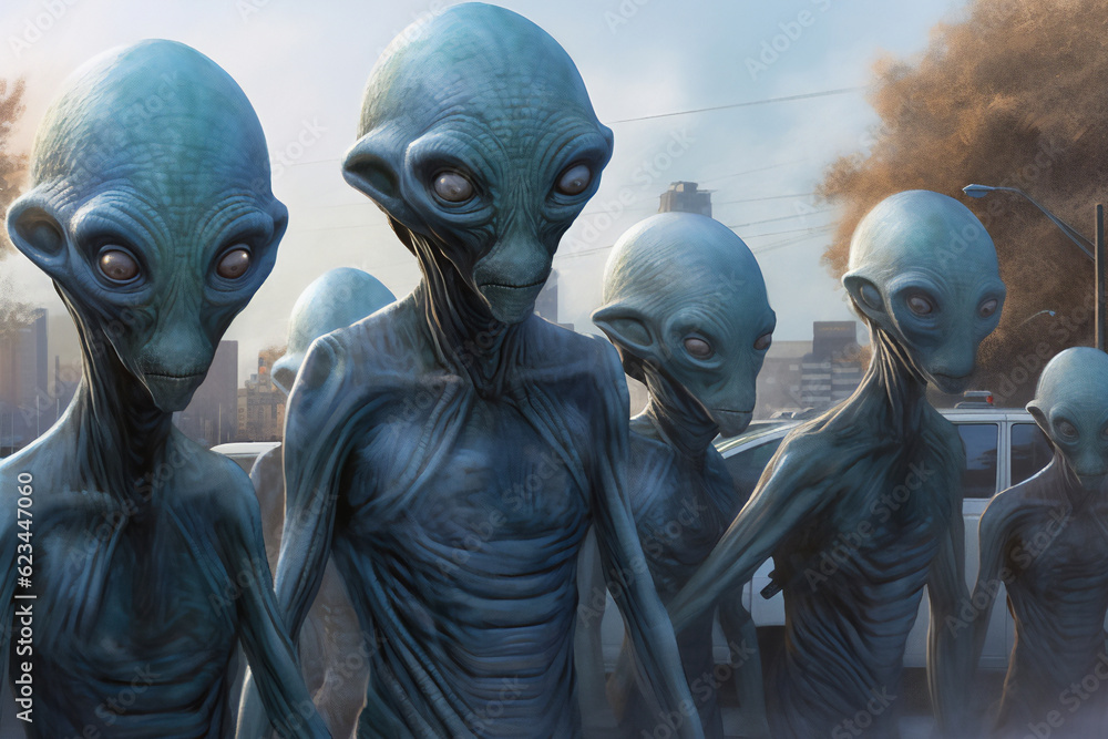 Aliens or little green men portrait which are extra-terrestrial ...