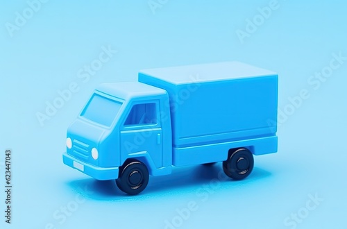 Blue delivery truck, logistics concept, blue background. Generative AI