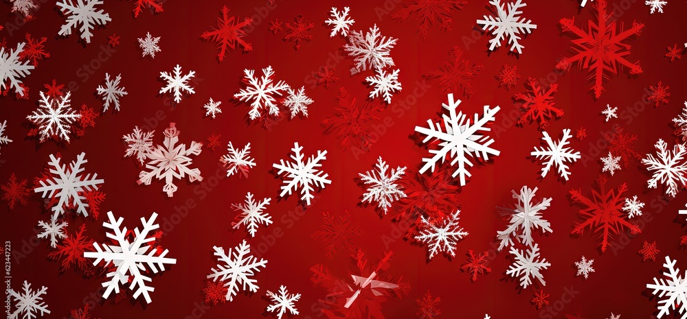 Red background with snowflakes, christmas concept. Generative AI Red background with snowflakes, christmas concept. Generative AI