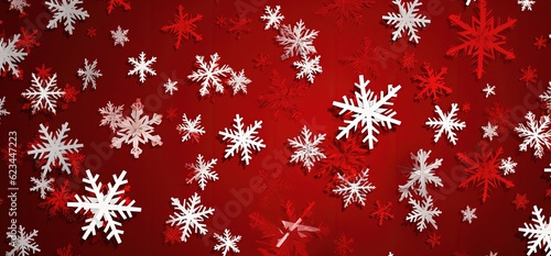 Red background with snowflakes, christmas concept. Generative AI